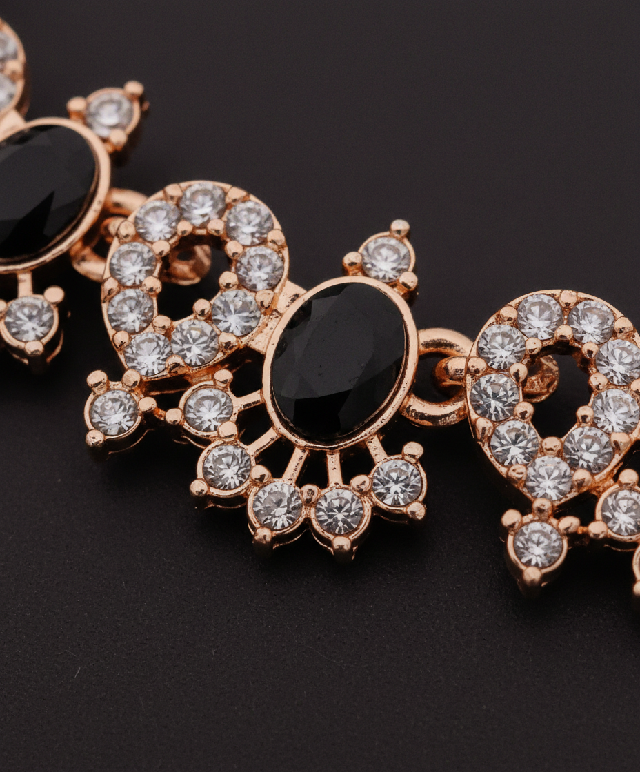 Black Stone Rose Gold Necklace Set