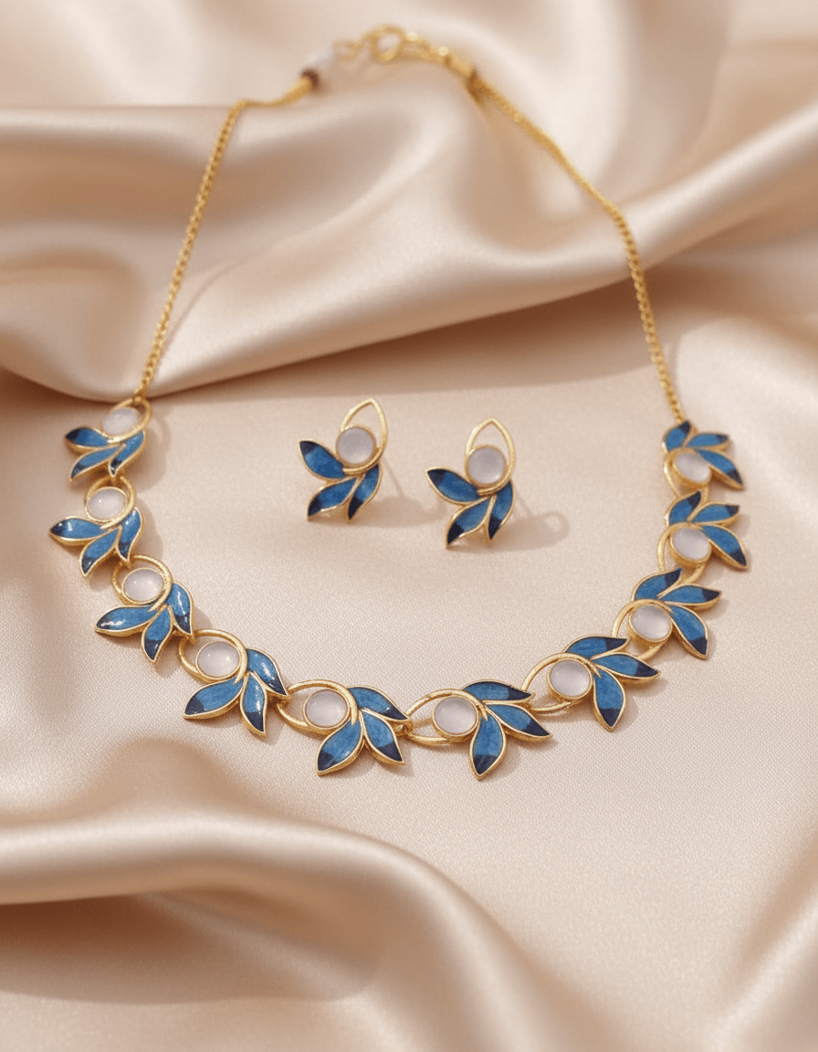 Aqua Blue 3Pan Premium Necklace & Earrings Set