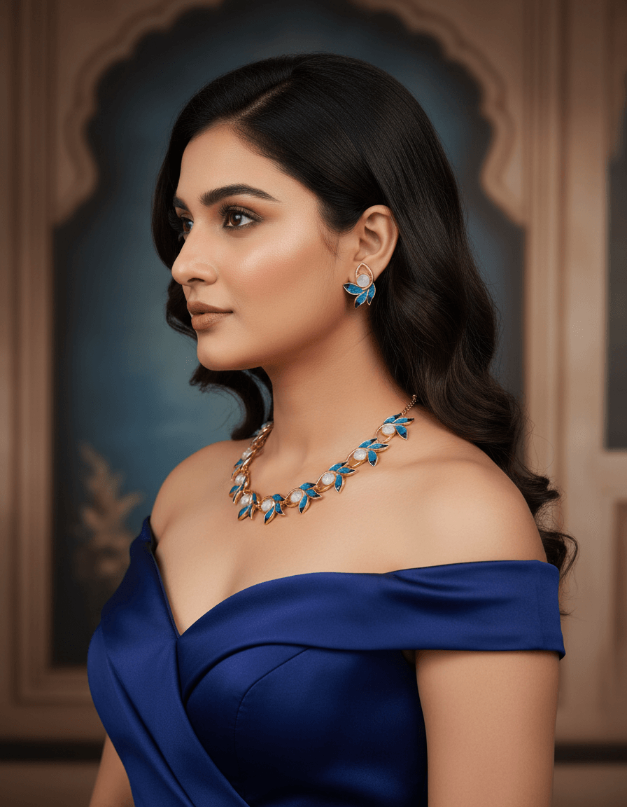 Aqua Blue 3Pan Premium Necklace & Earrings Set