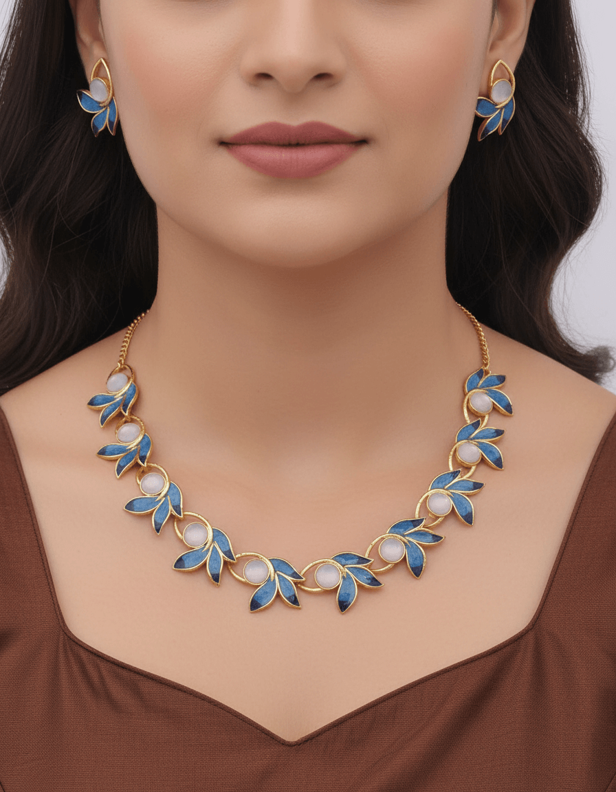 Aqua Blue 3Pan Premium Necklace & Earrings Set