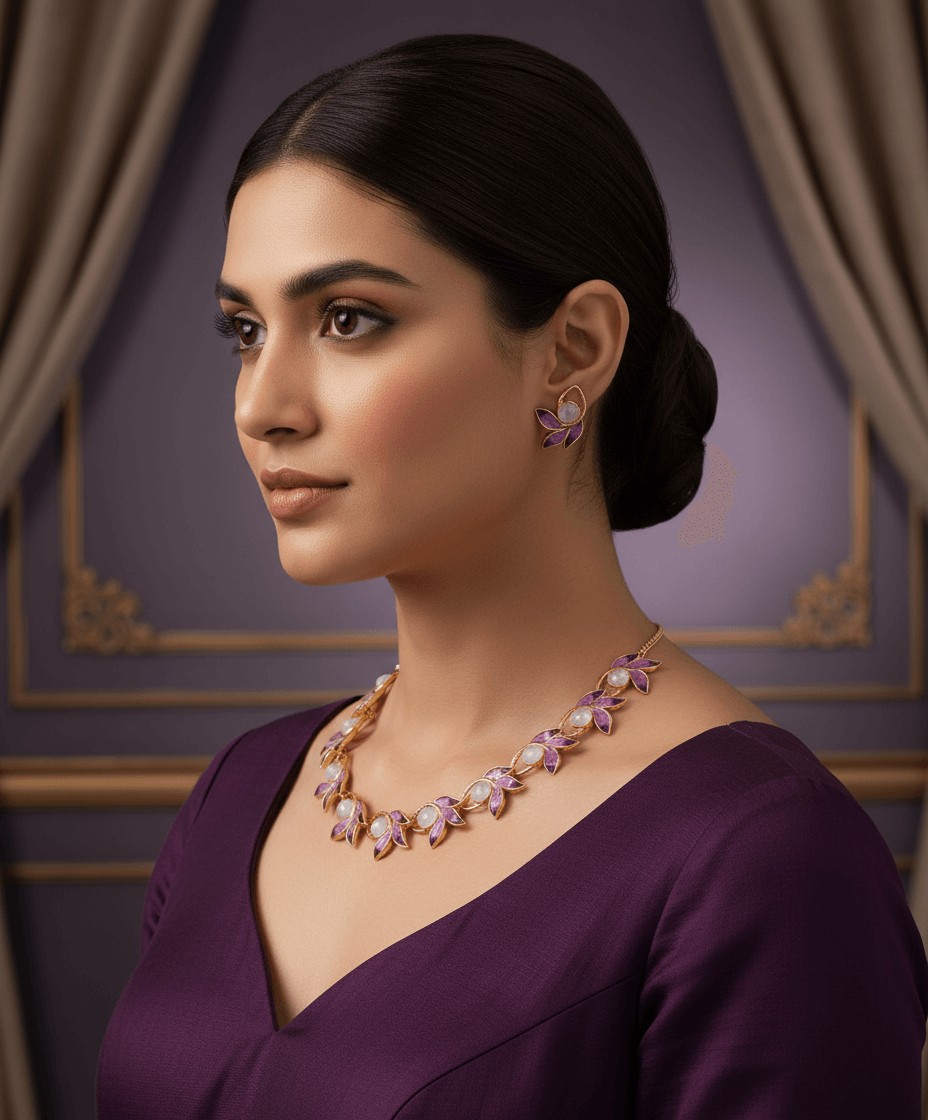 Purple 3Pan Premium Necklace & Earrings Set