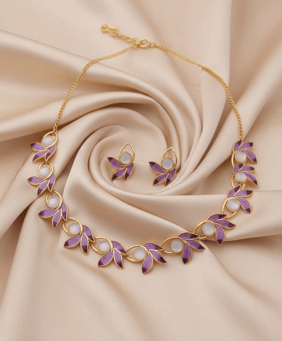Purple 3Pan Premium Necklace & Earrings Set
