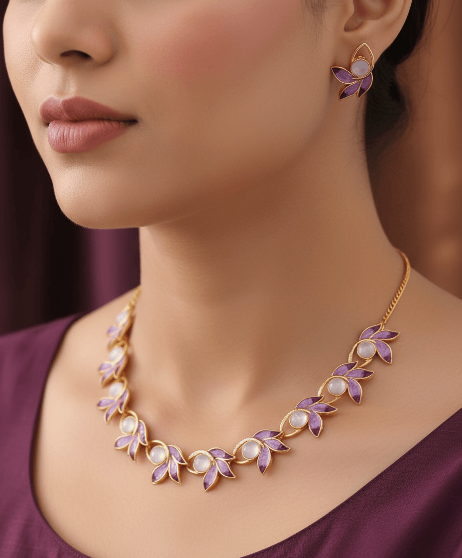 Purple 3Pan Premium Necklace & Earrings Set