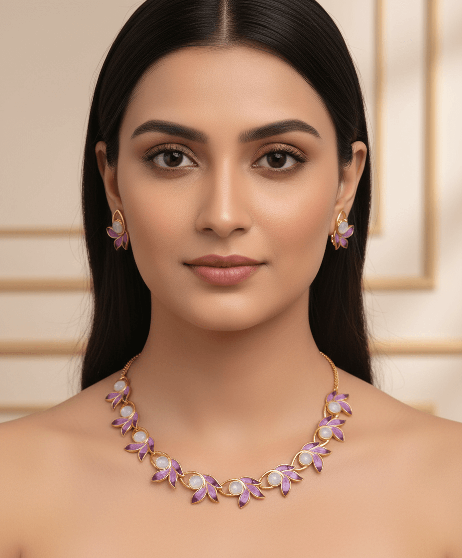 Purple 3Pan Premium Necklace & Earrings Set
