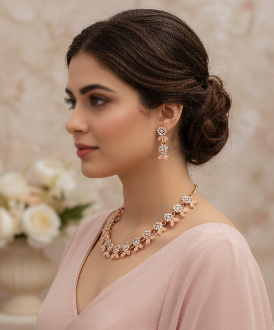 Rose Gold Floral Necklace Set