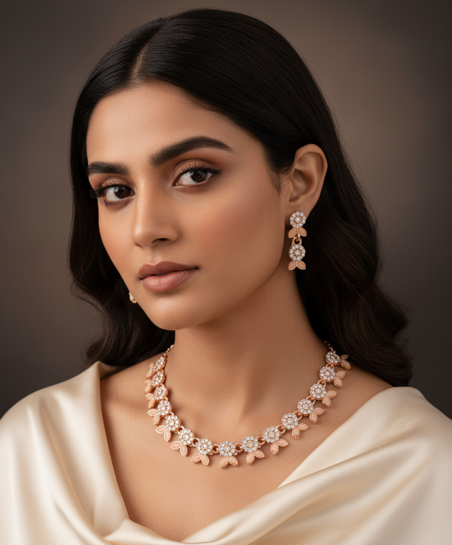 Rose Gold Floral Necklace Set