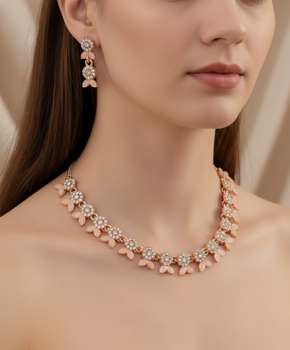 Rose Gold Floral Necklace Set