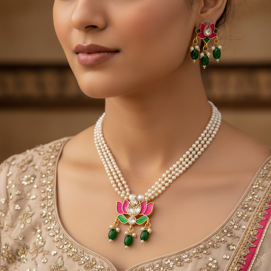 Kamal Pendant Pearl Necklace