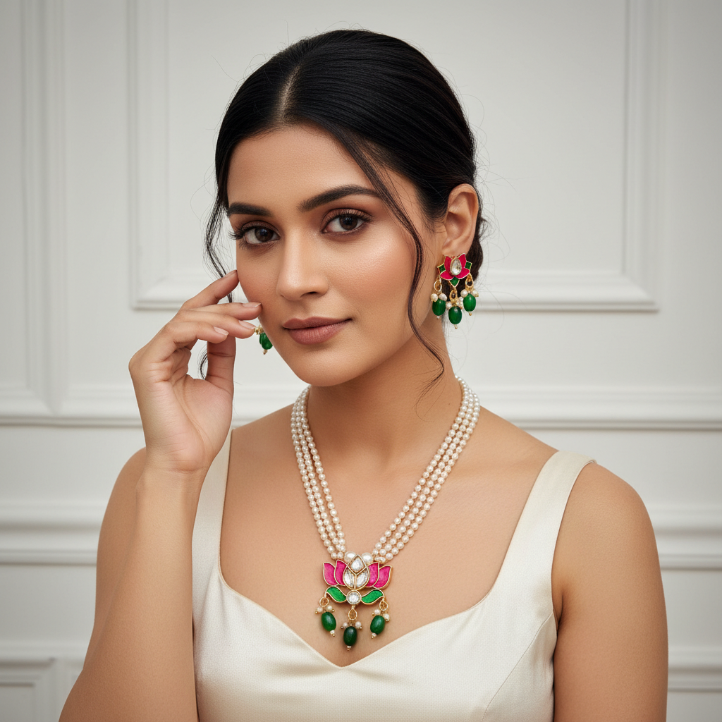 Kamal Pendant Pearl Necklace