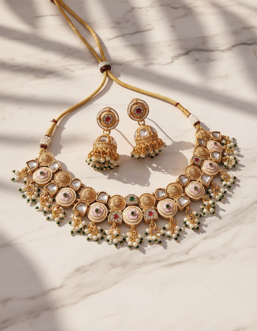 Premium Floral Kundan Pearl Set