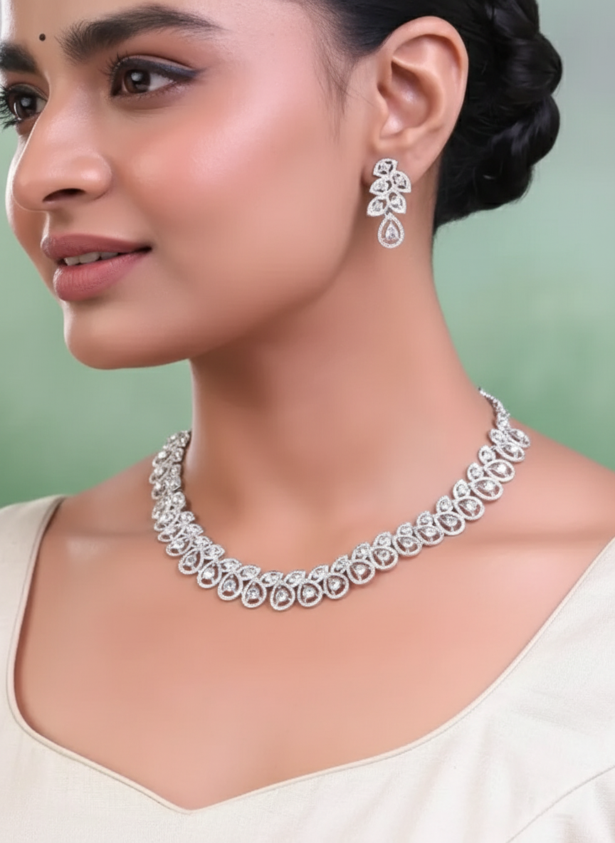 Metal White Jewel Necklace Set