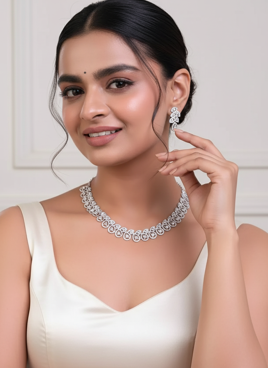 Metal White Jewel Necklace Set