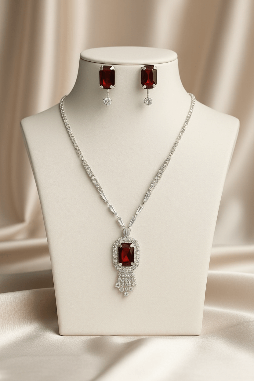 Red Rangila Premium Necklace & Earrings Set