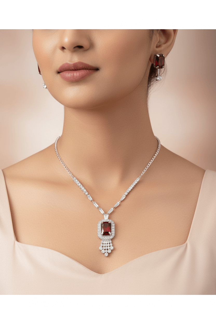 Red Rangila Premium Necklace & Earrings Set