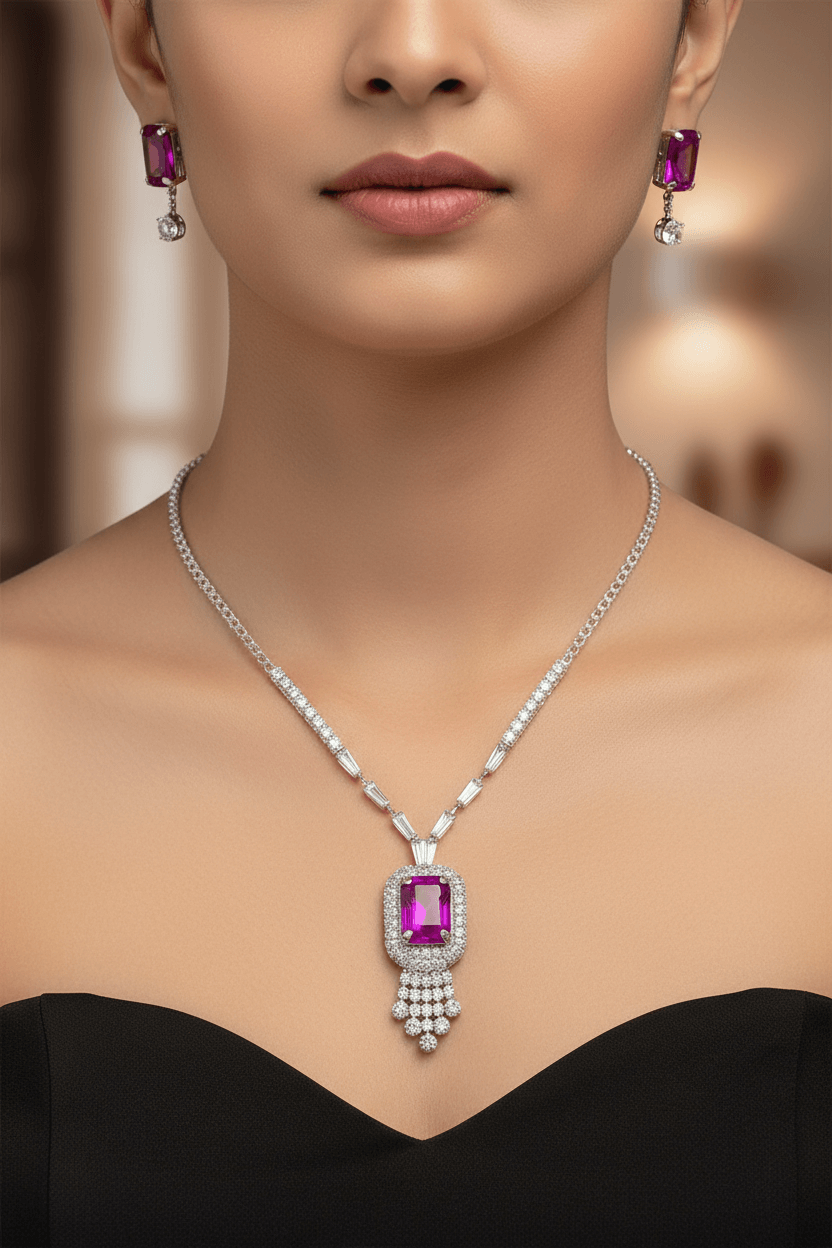 Purple Rangila Premium Necklace & Earrings Set