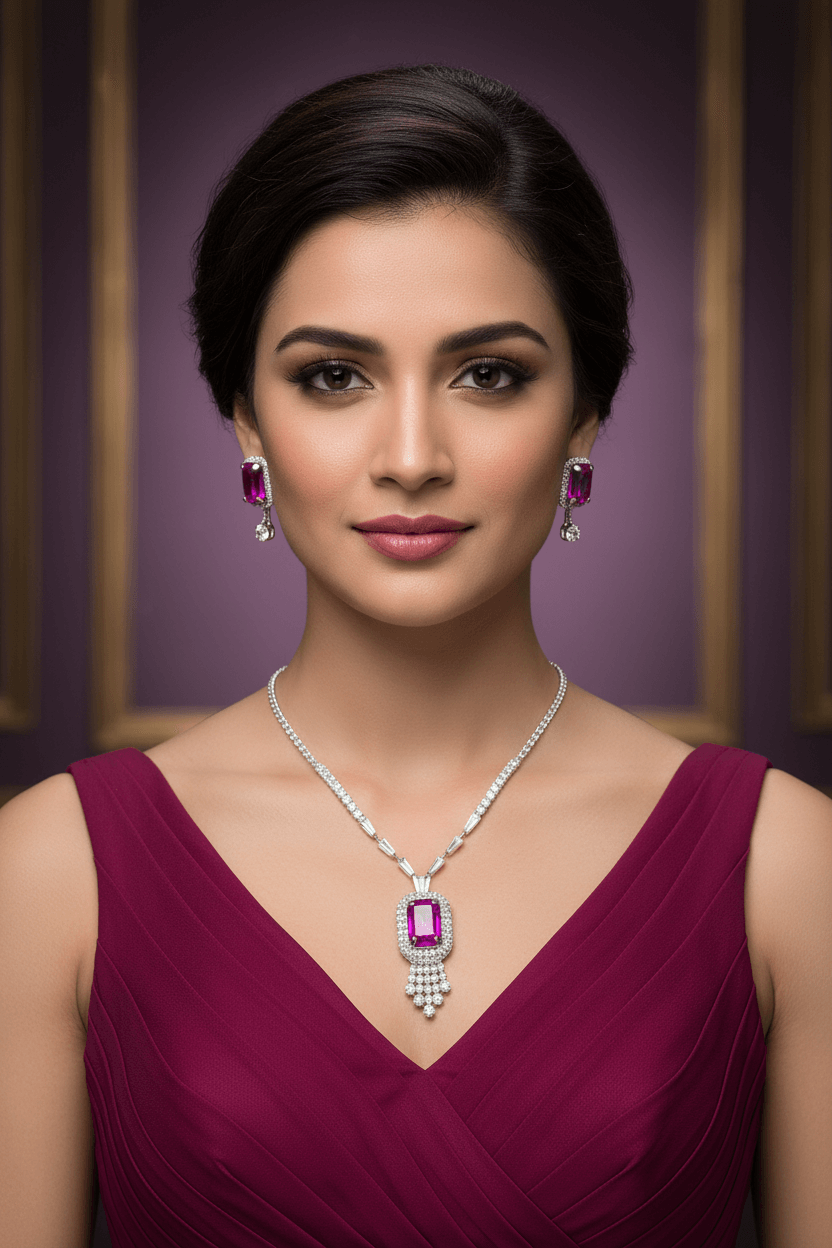 Purple Rangila Premium Necklace & Earrings Set