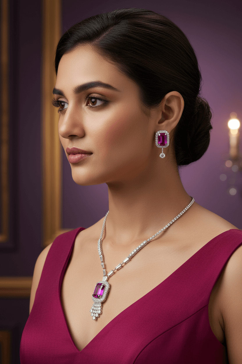 Purple Rangila Premium Necklace & Earrings Set