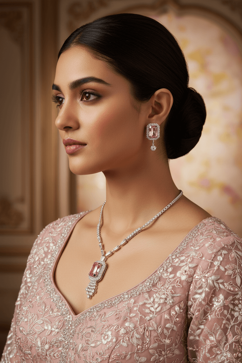 Light Pink Rangila Premium Necklace & Earrings Set
