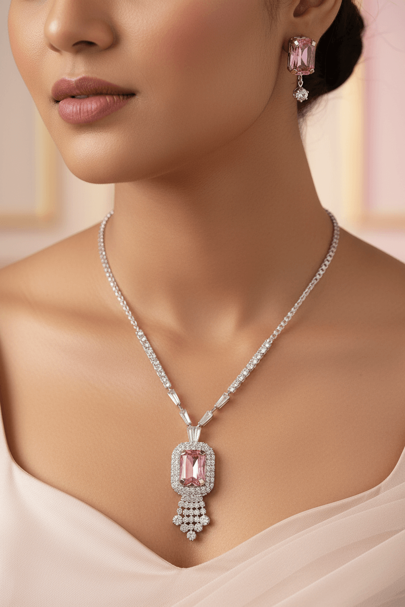 Light Pink Rangila Premium Necklace & Earrings Set