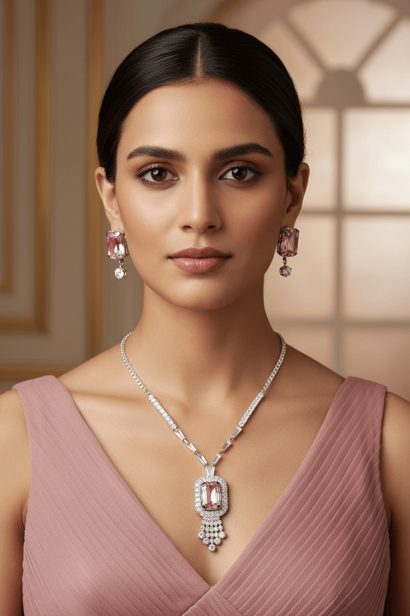 Light Pink Rangila Premium Necklace & Earrings Set