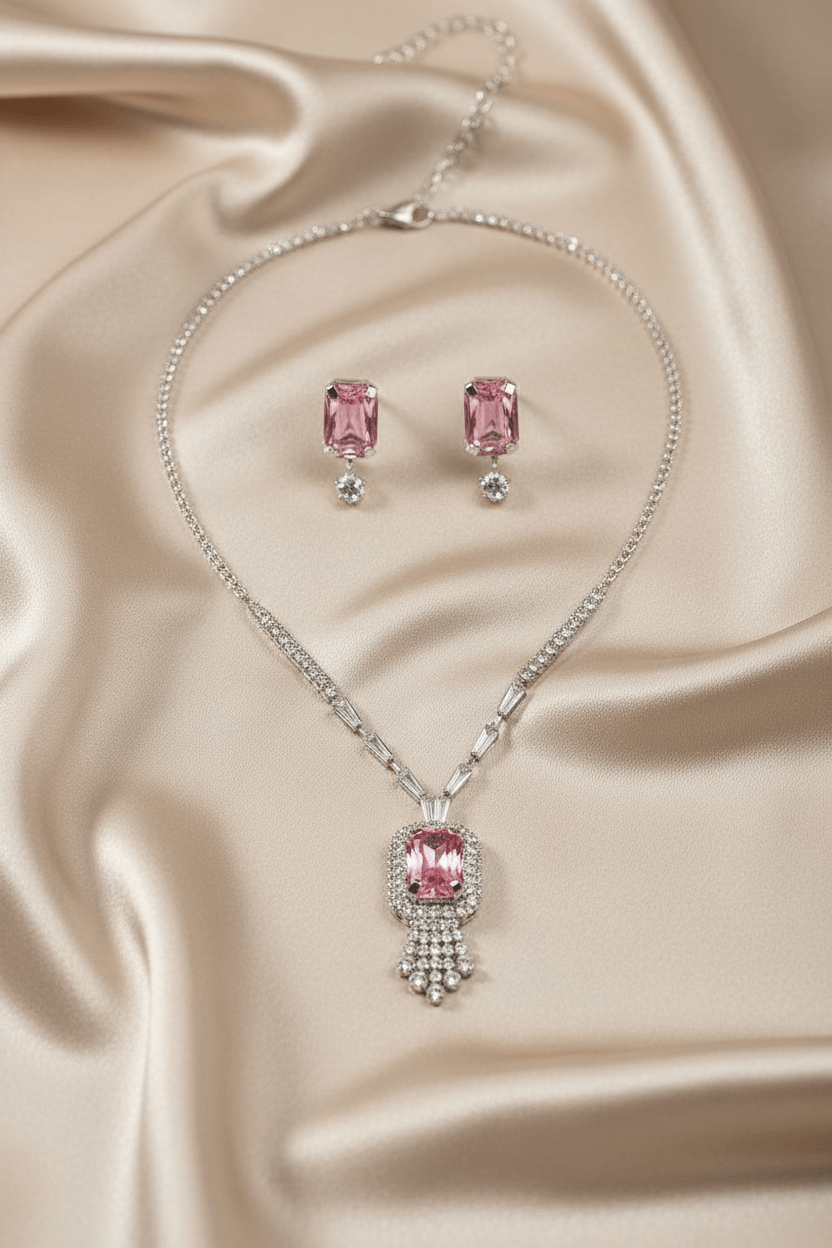 Light Pink Rangila Premium Necklace & Earrings Set