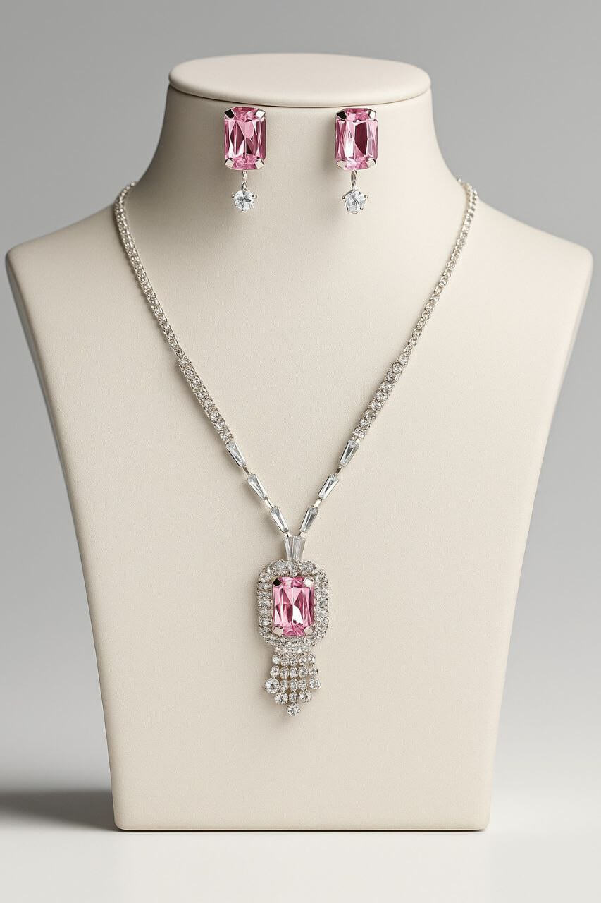 Light Pink Rangila Premium Necklace & Earrings Set