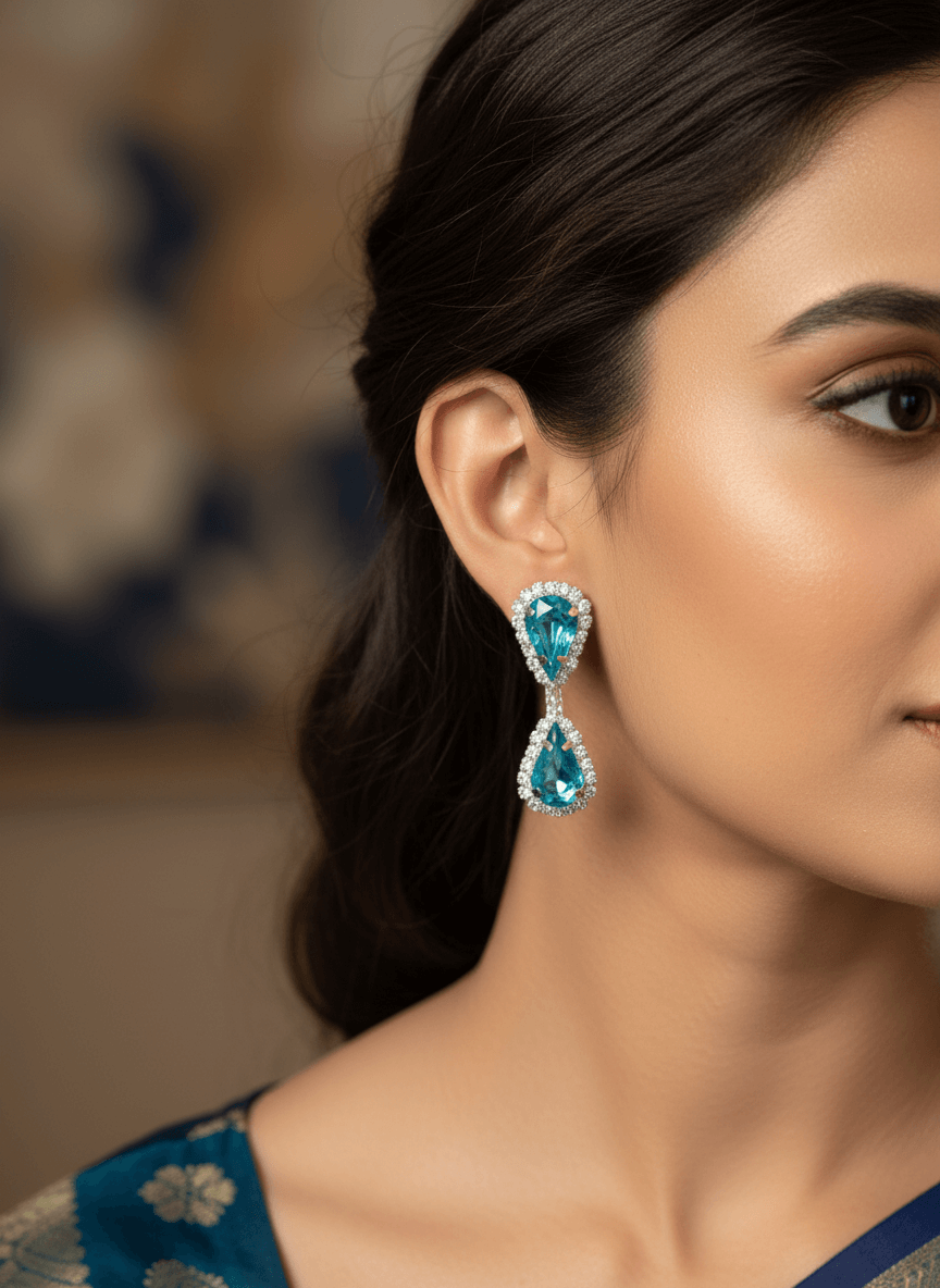 Aqua Blue Tilak Premium Necklace & Earrings Set