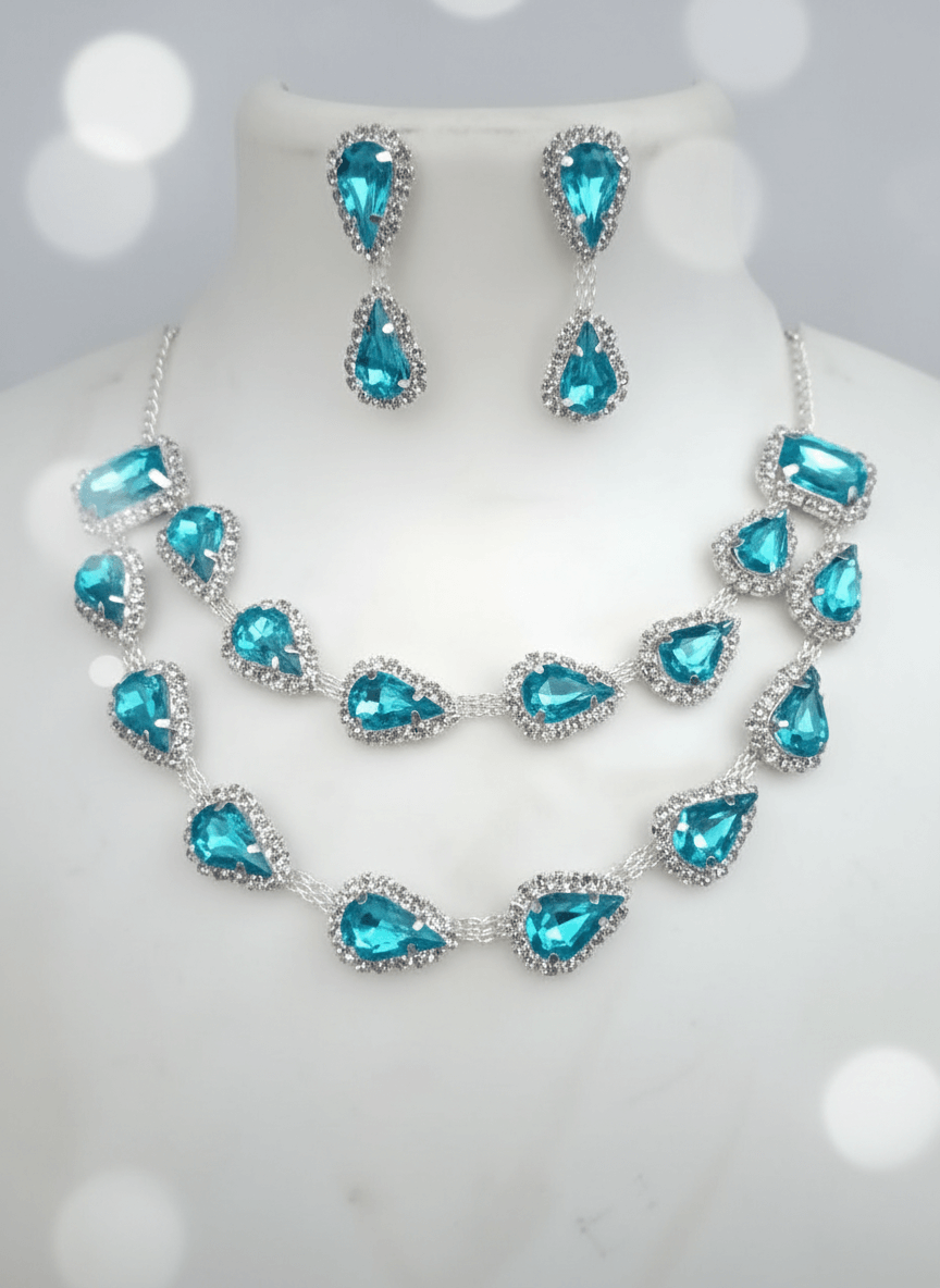 Aqua Blue Tilak Premium Necklace & Earrings Set