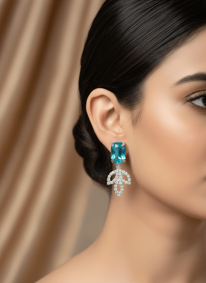 Aqua Blue Leaf Premium Necklace & Earrings Set For Women & Girl