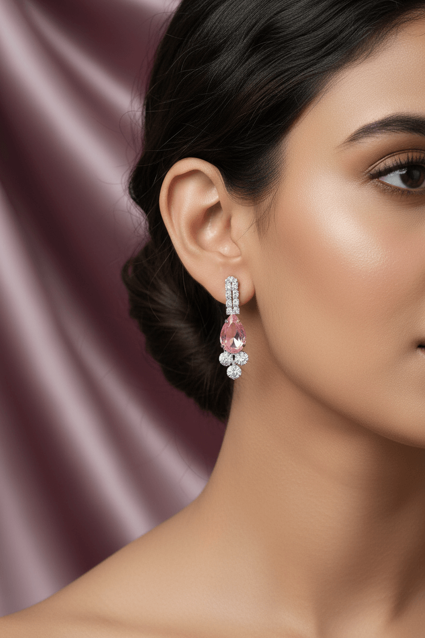 Pink Floral Pear Premium Necklace & Earrings Set
