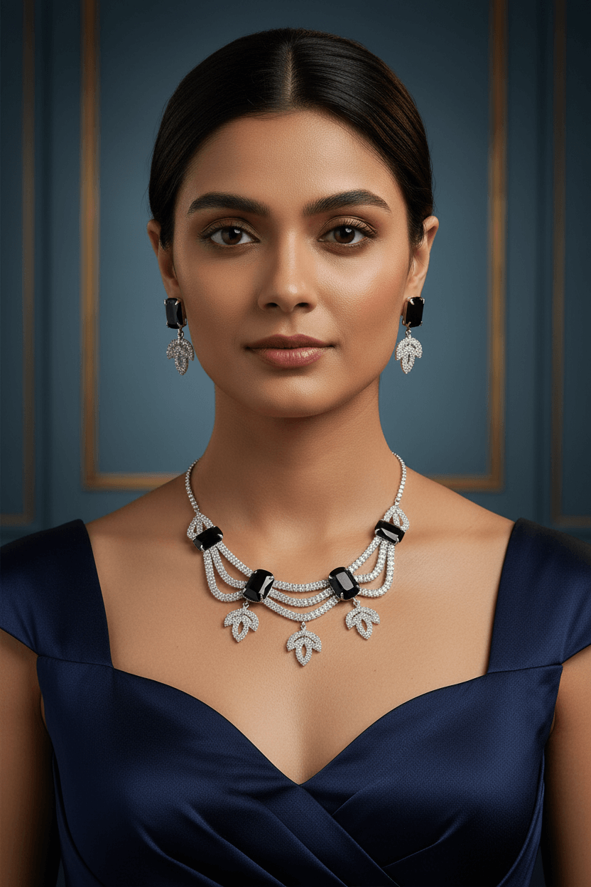 Black Leaf Premium Necklace & Earrings Set