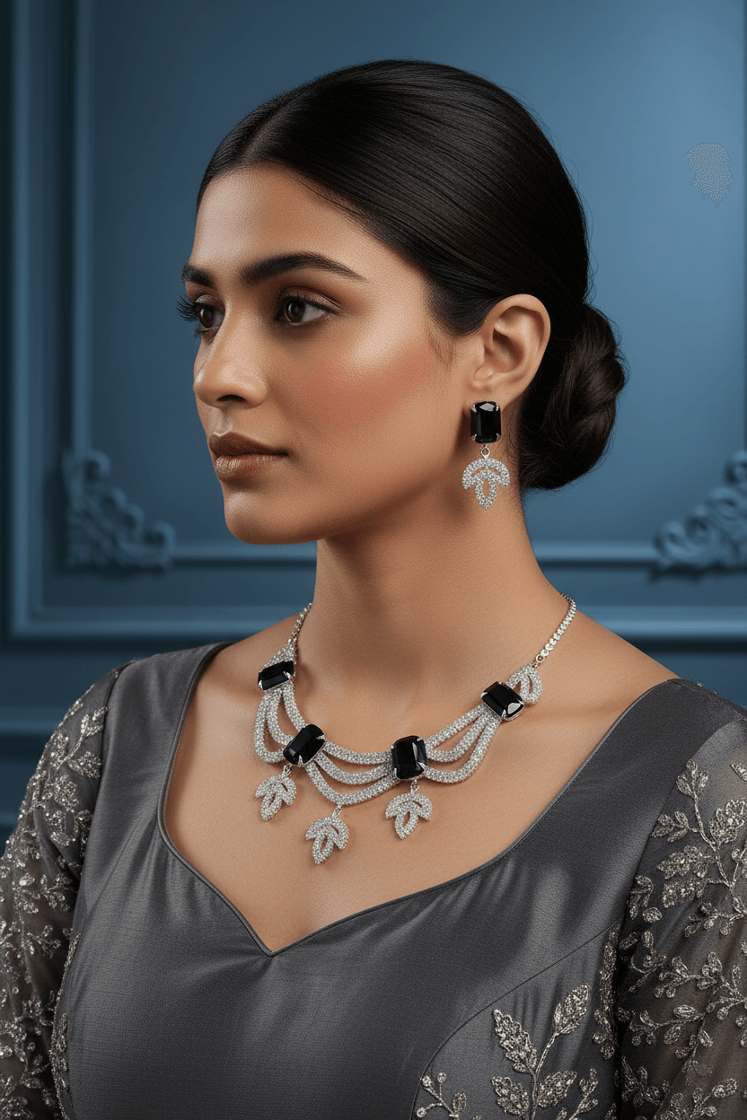 Black Leaf Premium Necklace & Earrings Set