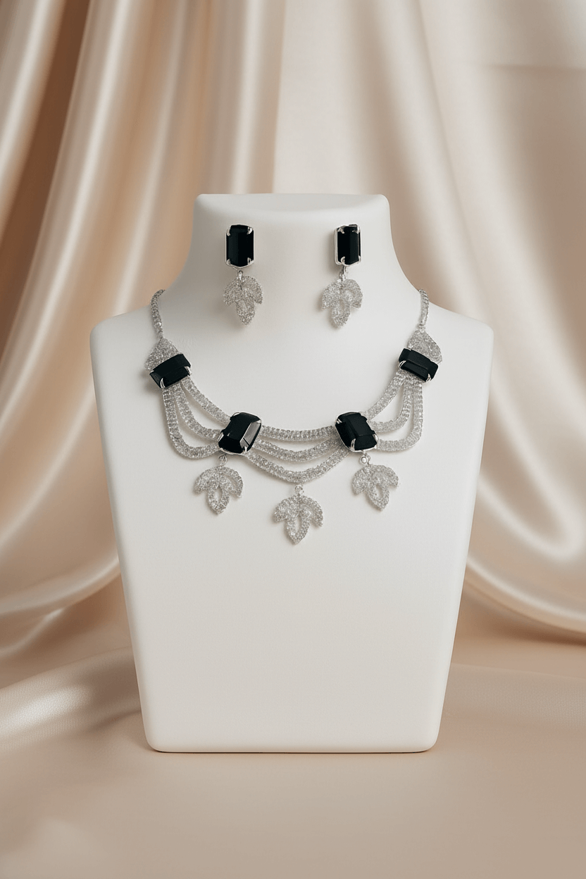 Black Leaf Premium Necklace & Earrings Set