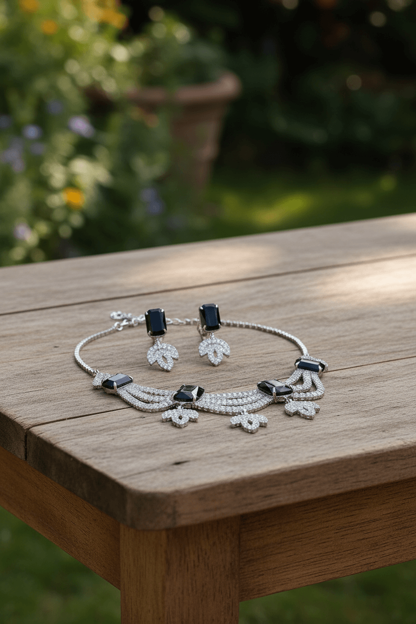 Black Leaf Premium Necklace & Earrings Set
