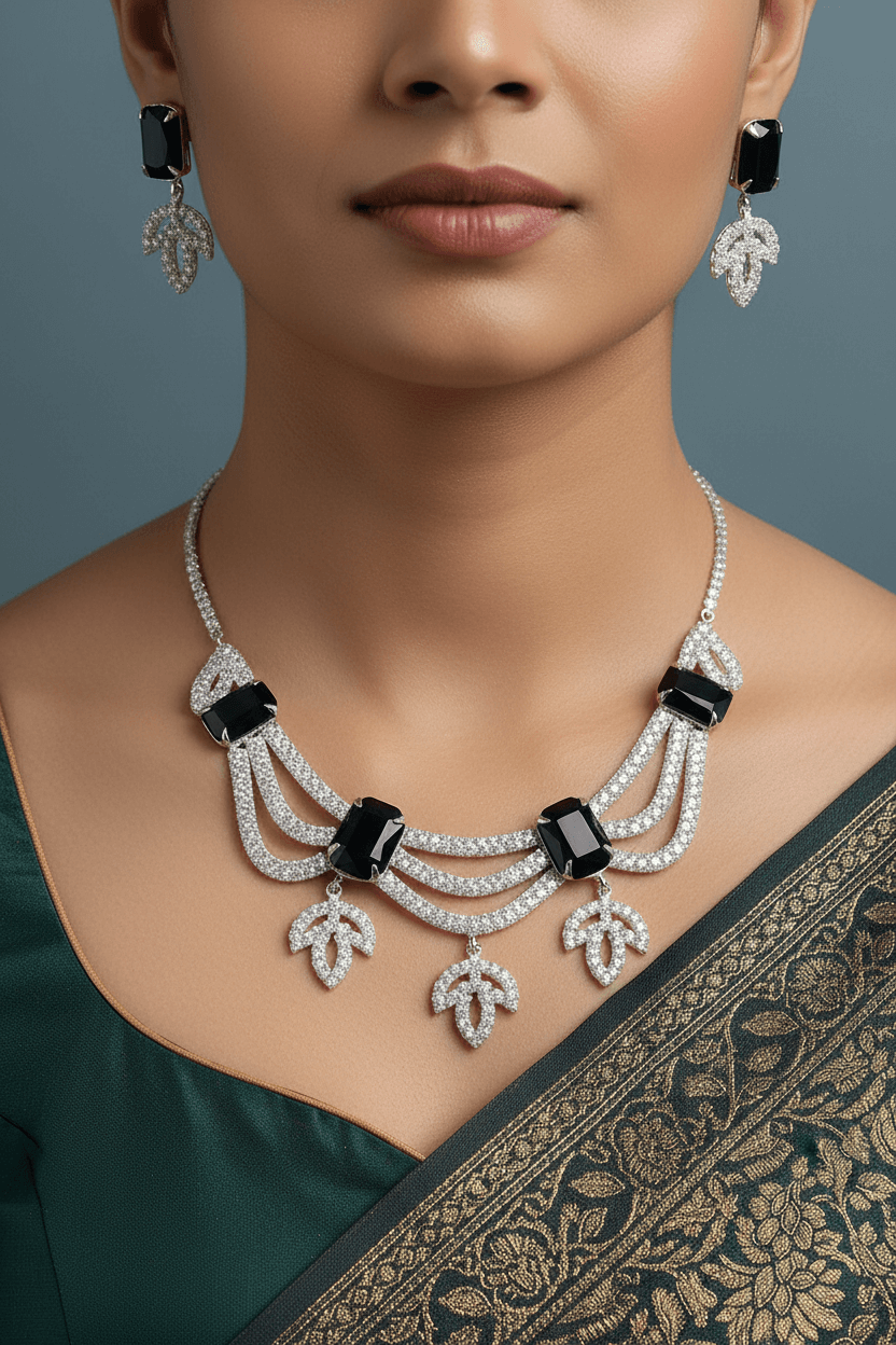 Black Leaf Premium Necklace & Earrings Set