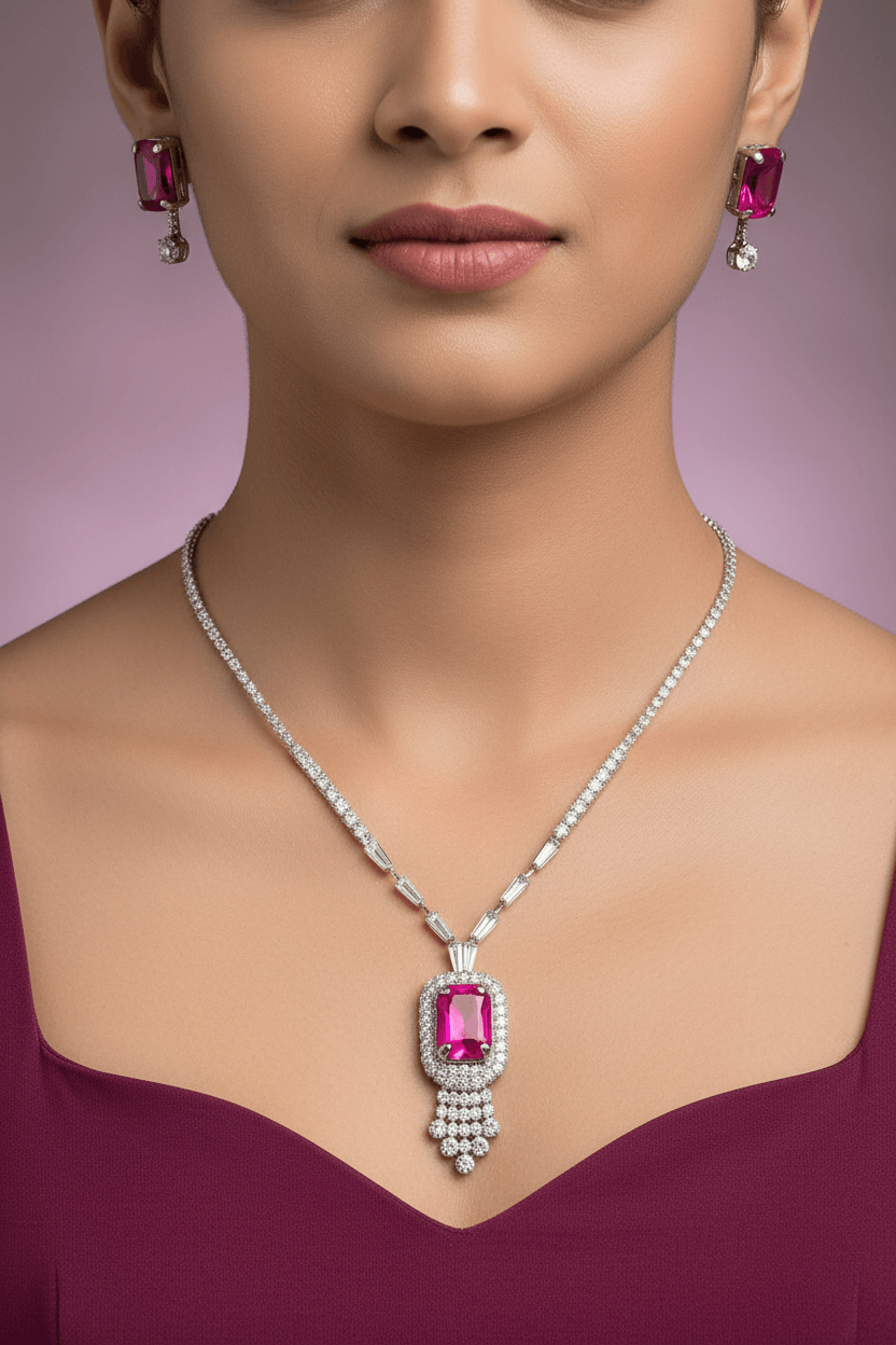 Pink Rangila Premium Necklace & Earrings Set