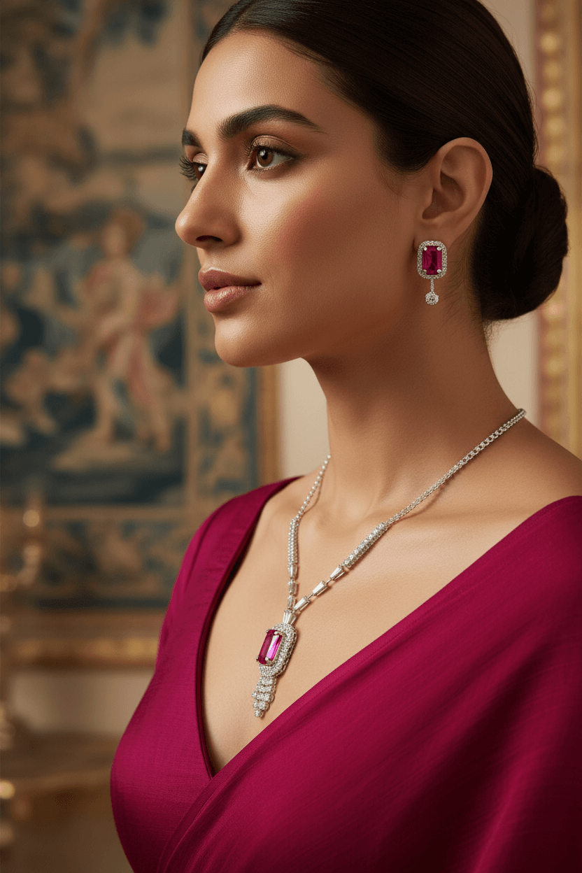Pink Rangila Premium Necklace & Earrings Set