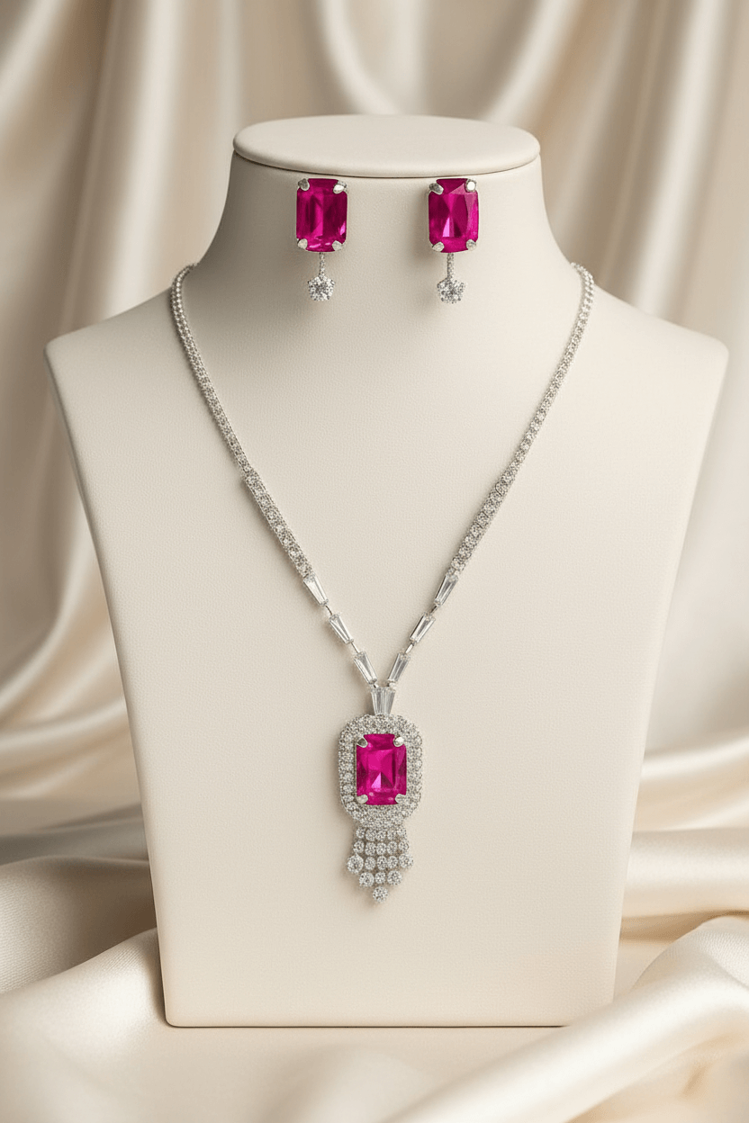 Pink Rangila Premium Necklace & Earrings Set