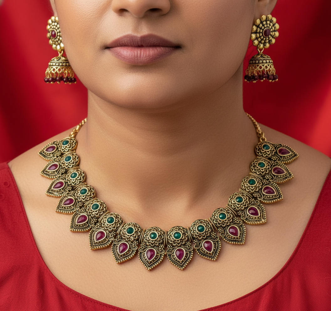 Traditional Stone Studded Necklace Set