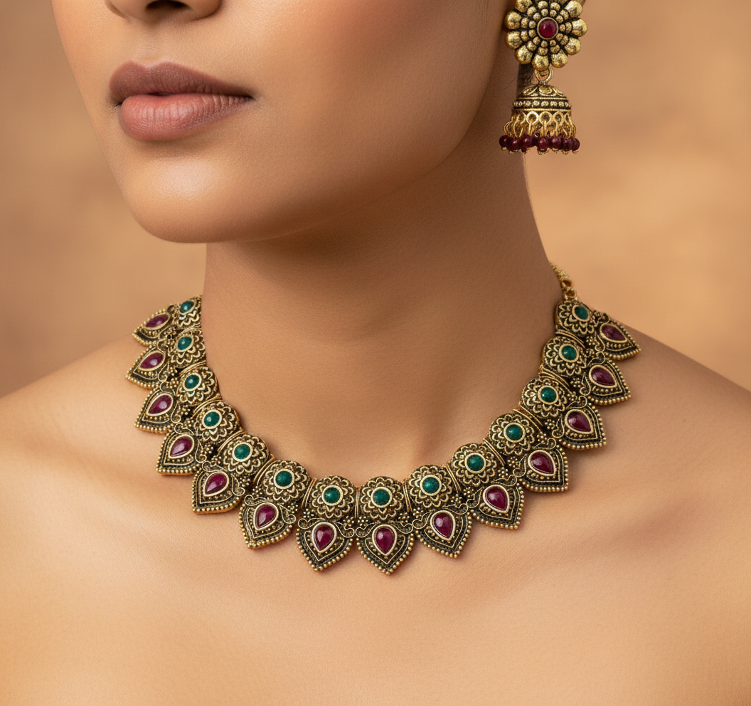 Traditional Stone Studded Necklace Set