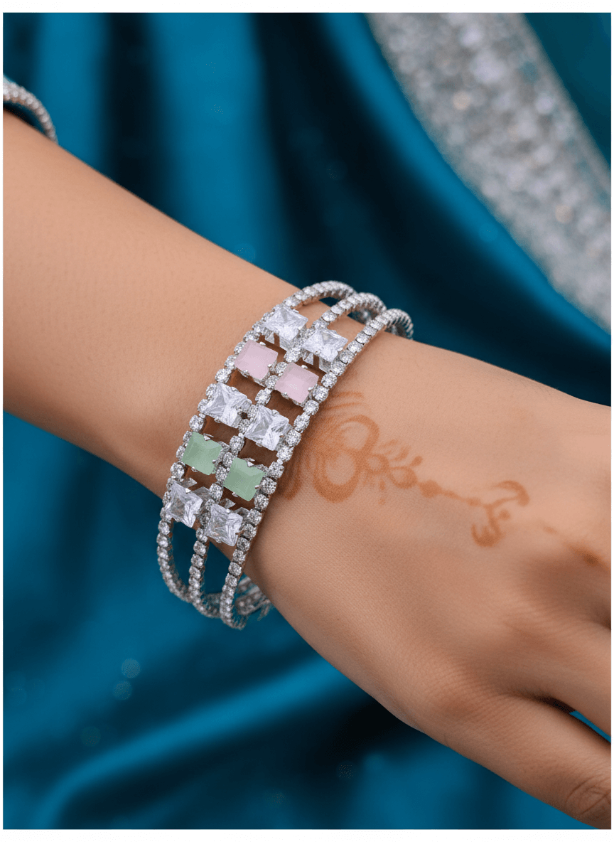 Elegant Multicolor Stone Kada Bracelet