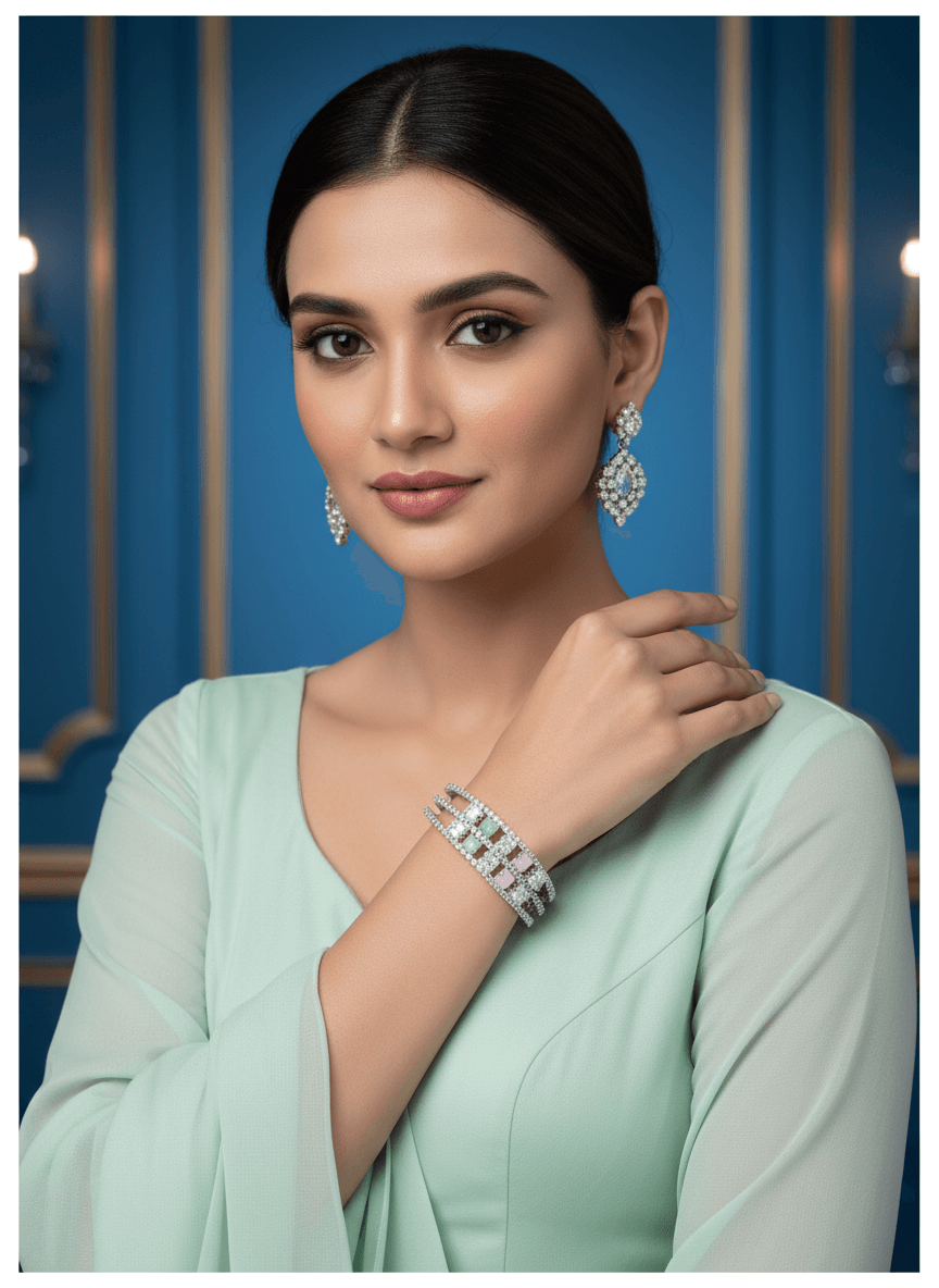 Elegant Multicolor Stone Kada Bracelet