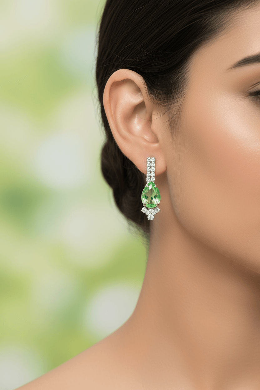 Emerald Green Floral Pear Premium Necklace & Earrings Set