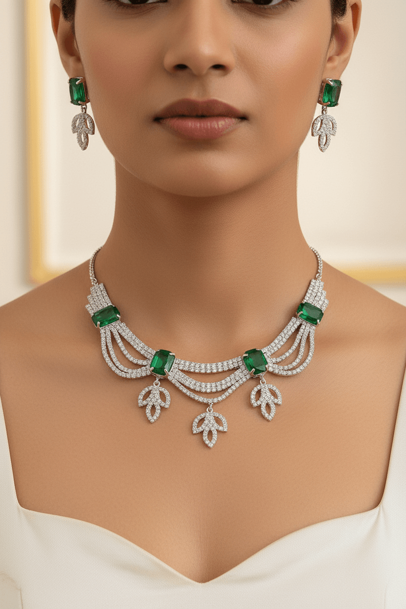 Green Leaf Premium Necklace & Earrings