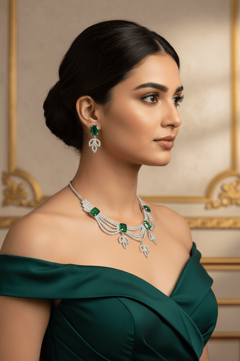 Green Leaf Premium Necklace & Earrings