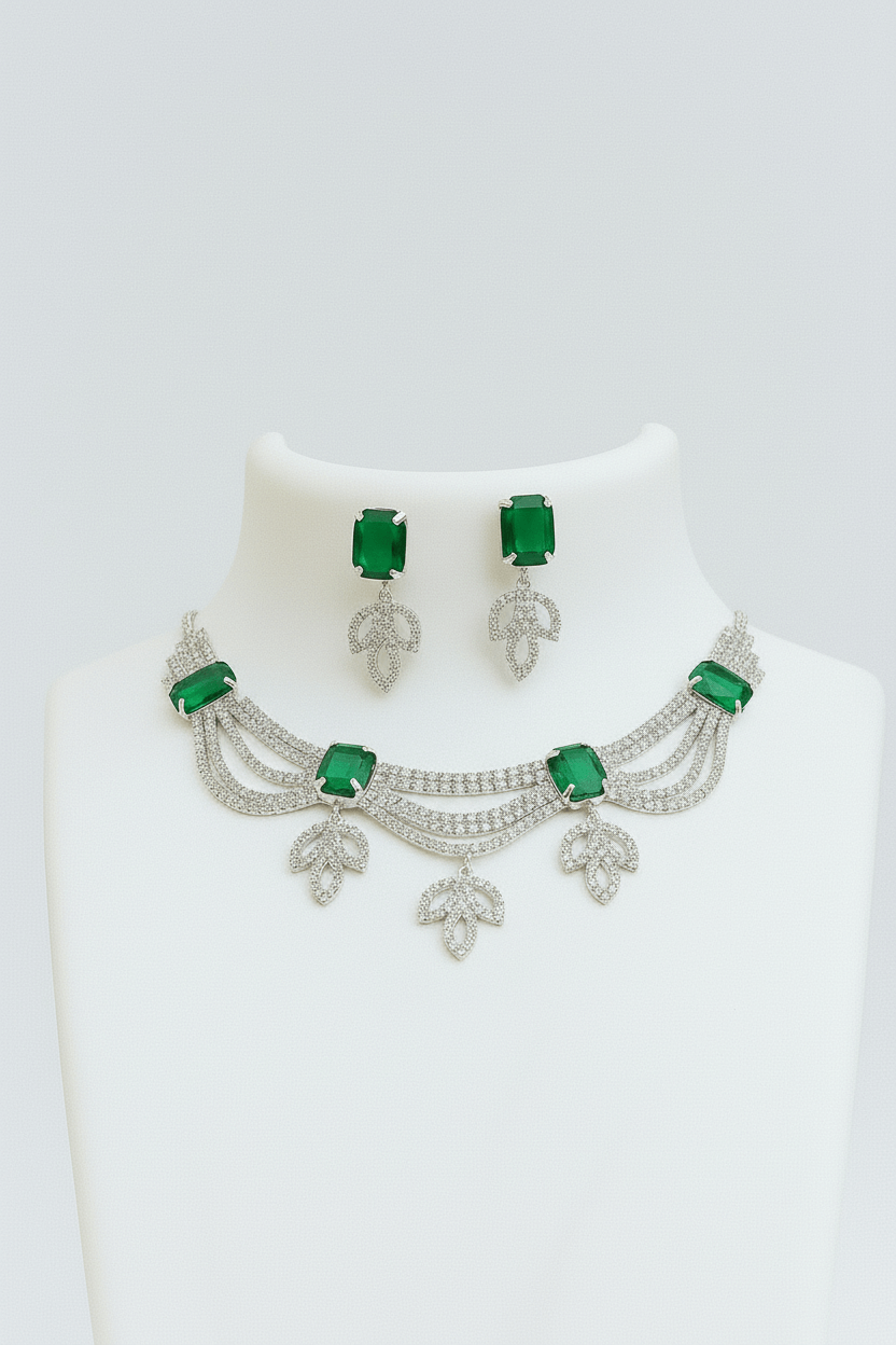 Green Leaf Premium Necklace & Earrings