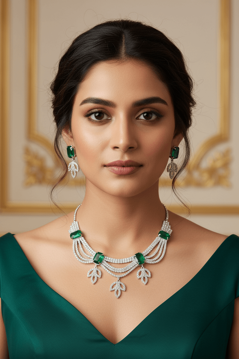 Green Leaf Premium Necklace & Earrings