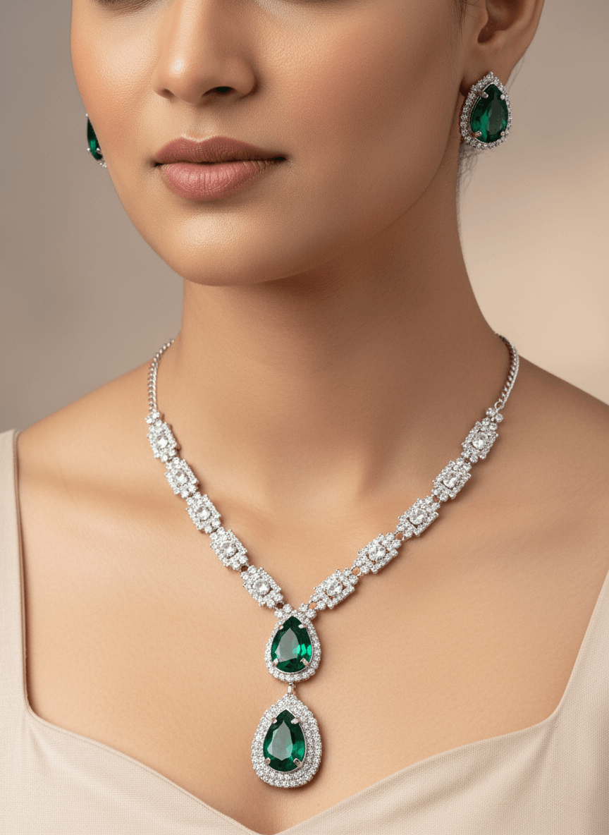 Green Teardrop Diamond Necklace