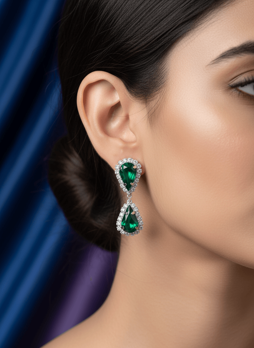 Emerald Green Tilak Premium & Elegant ( Emerald Pear ) Necklace & Earrings Set For Women & Girl