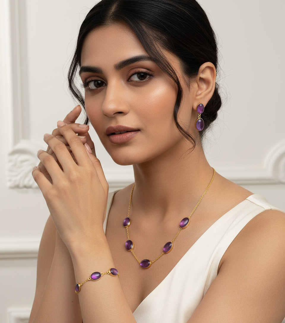 Purple Stone Necklace Set and Bracelet